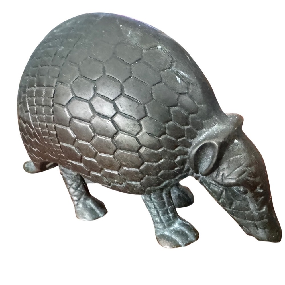 Vintage Solid Brass Armadillo Figurine Heavy Sculpture Patina 5.5x3.5" MCM‎